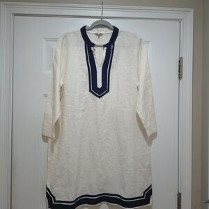 Crown & Ivy Linen Shift Dress Cream & Navy Size XL Dress